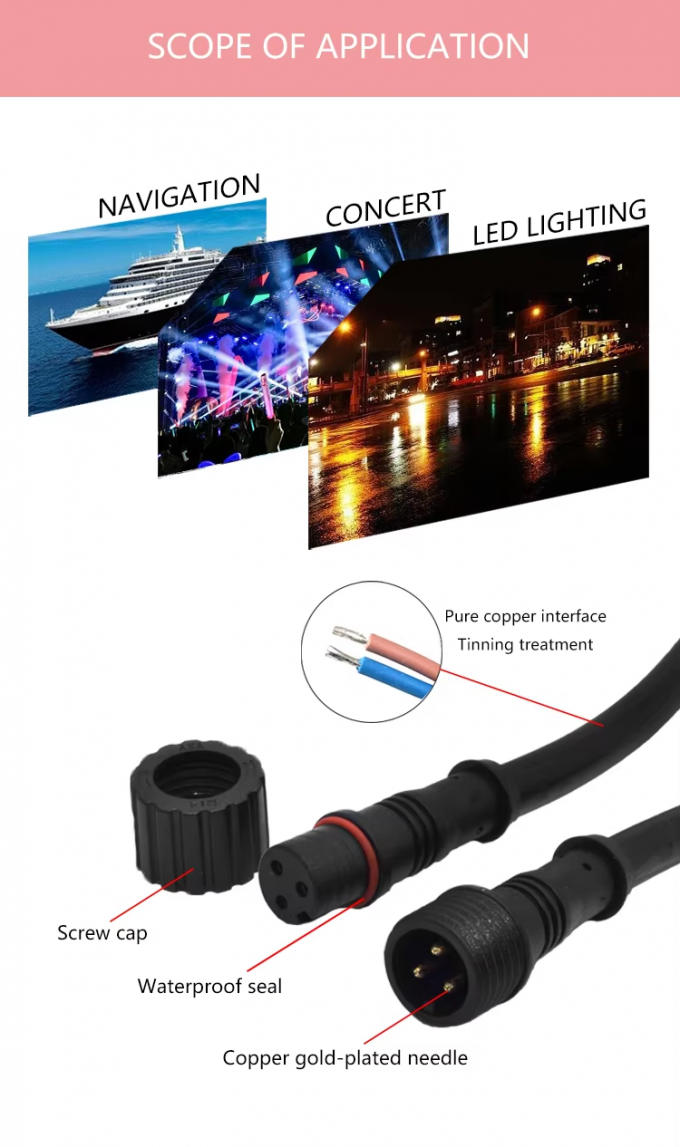 Customized M11 M12 M14 M15 M16 Led Street Waterproof Cable 2 3 4 5 Pin Male Female Docking Extension PVC Power Cord Connector 0
