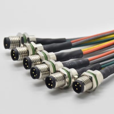 M5 Industrial Circular Din Socket IP67 Waterproof a Code Front-Fastened Socket Male 4 Pin Panel Mount Connector with Wire